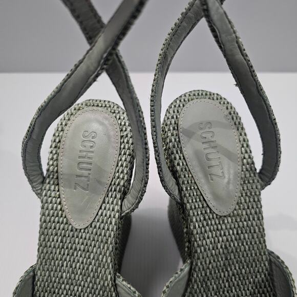 NEW Schutz Neith Straw Wedge Sandal Platform Green Raffia Size 9.5 - Picture 8 of 13